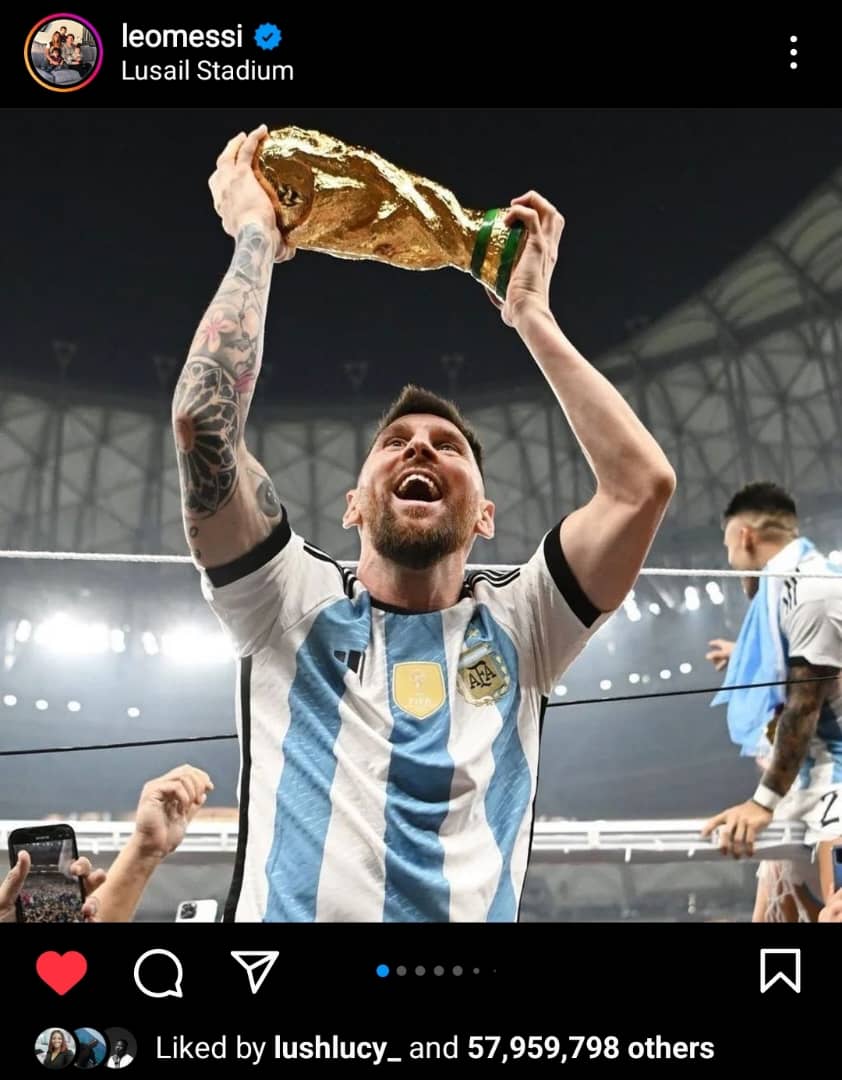 Breaking News: Messi’s first Instagram post with the world cup emerges the most liked post on Instagram